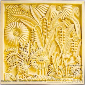 relief ukiran batu alam motif bunga matahari