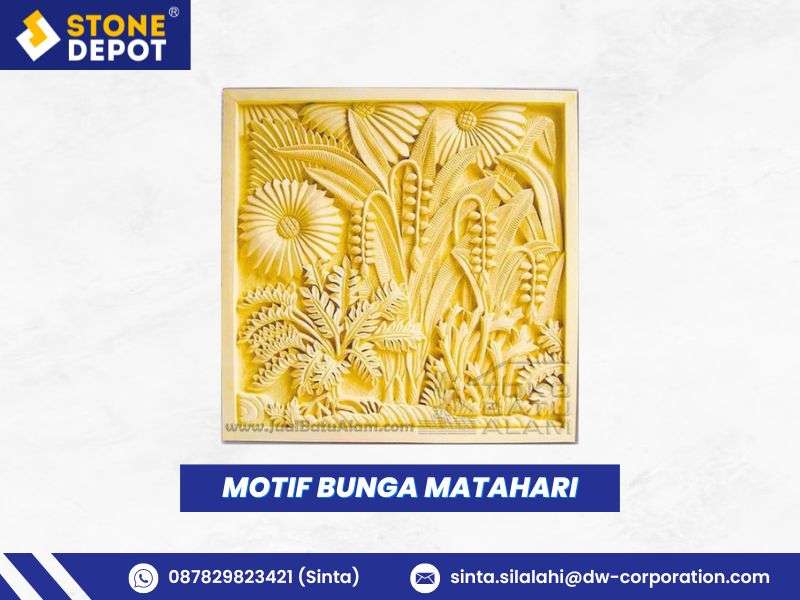 Relief Ukiran Batu Alam - Bunga Matahari